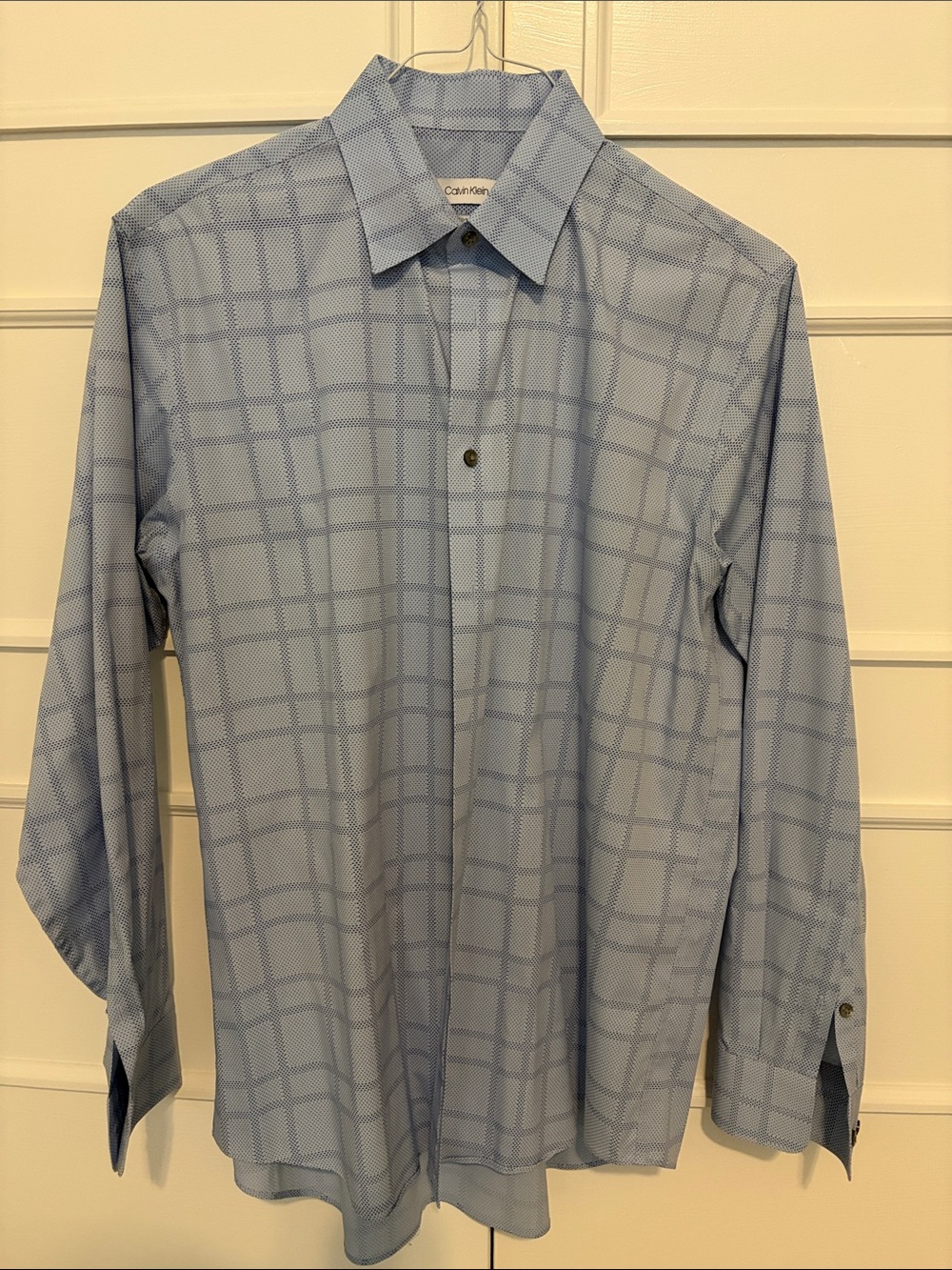 Calvin Klein Men's Blue “Dots” Windowpane Dress Shirt 16 34-35